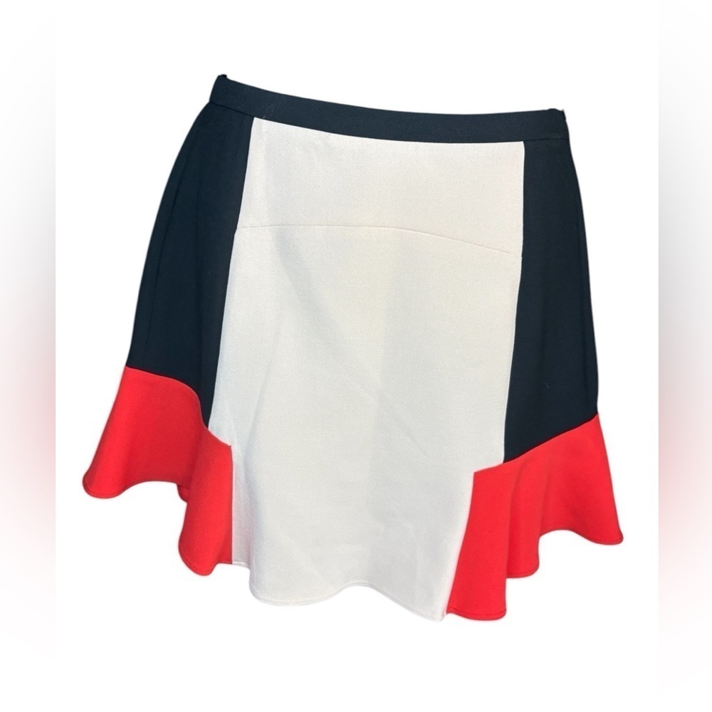 ZARA WOMEN TRI-COLOR BLOCK PEPLUM SKIRT black orange cream sz small preloved - Picture 5 of 9